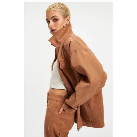Good American Chore Dropped Shoulder Utility Jacket Rust Size 2 Medium Brown New - Picture 2 of 10
